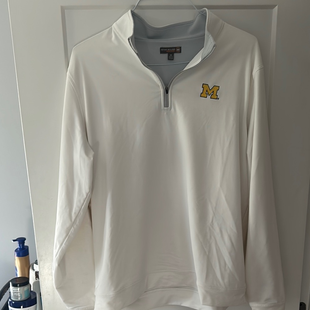 Peter Millar White Quarter-Zip with Yellow M Logo